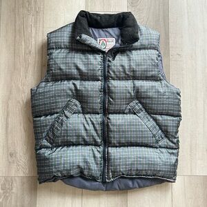Goose Down Plaid Puffer Zip Up Vest Large Vintage Men's